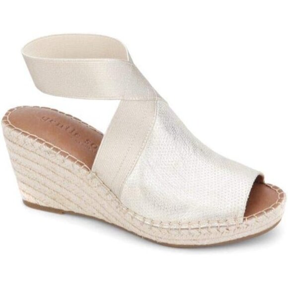 Gentle Souls Women's Espadrille Wedge Sandal Elastic Ankle Strap Ice Size 11 - Picture 1 of 4
